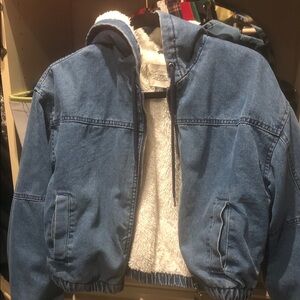 Bomber stylish crop Jacket with hoodie and Sherpa Lining